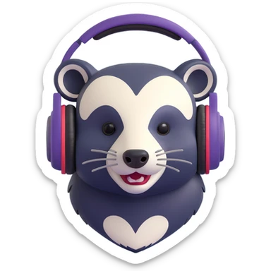 cute badger head with oversized headphones, playful and approachable, minimal background, 3D emoji style sticker