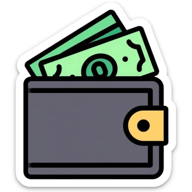 black wallet with dollar bills visible inside sticker