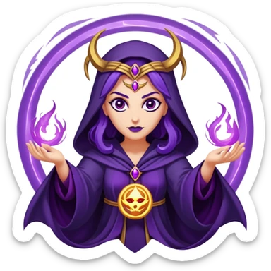 DC Comics’ Hecate with three heads, glowing eyes, dark magical robes, and purple mystical energy surrounding her.” sticker