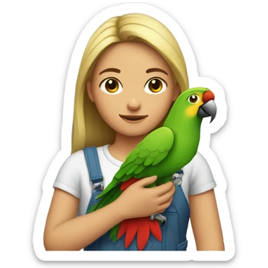 girl with a parrot in her arms sticker