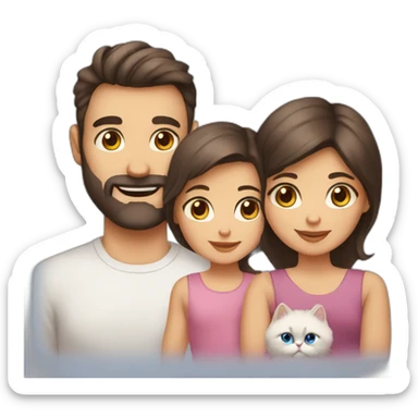Family of three dad with brown eyes mother with blue eyes baby girl and one Persian cat sticker