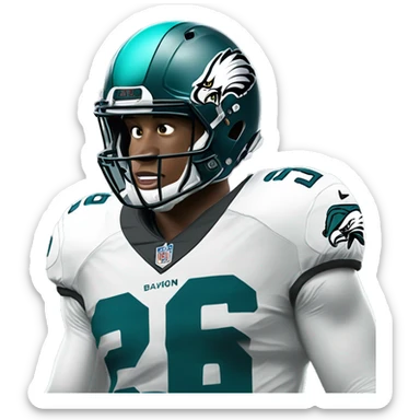 Saquon Barkley in teal Eagles jersey with number 26 and a teal helmet sticker