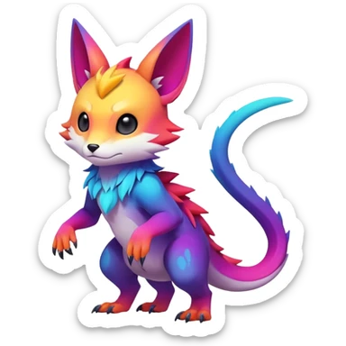 Vibrant colorful-gradient anime-styled edgy cool badass cute random Fakémon-creature, with random markings, full body sticker