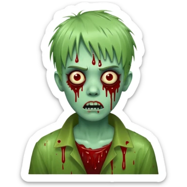 Zunbi na chuva cabelo de franjinha pele verde sangrenta sticker