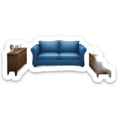 Doll house interior room with blue carpet, and gray walls  sticker