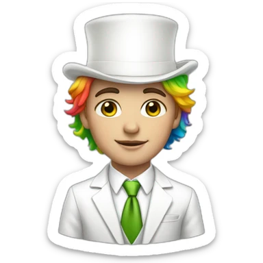 Posh-boy-with-white-suit-and-green-eyes-and-rainbow-unicorn-hat sticker