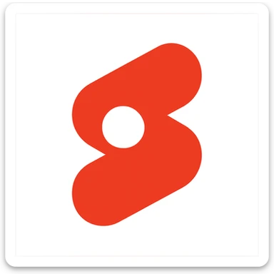 Modern minimalist logo inspired by YouTube Shorts but clearly distinct. Abstract red and white shapes on a white background. No text. Design a dynamic, playful symbol using rounded geometric forms, slightly resembling a play button or a film strip, but reimagined with a unique twist. Must look tech-oriented, simple, and brandable sticker