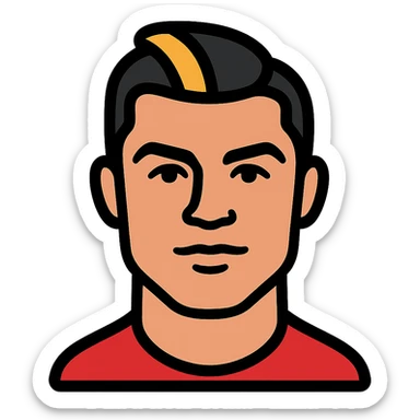 stylized icon of Ronaldo's face highlighting his features and iconic haircut, modern icon style sticker