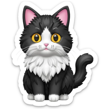 Isolated, breathtakingly vivid and intricately detailed digital illustration of the most incredibly adorable black and white fluffy cat figurine imaginable, toy style. sticker