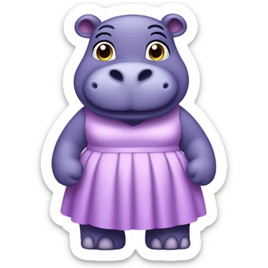 purple hippopotamus in a waist-length dress sticker