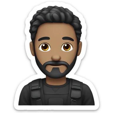 Blue eyed Dark haired man with beard and mustache holding black Labrador  sticker