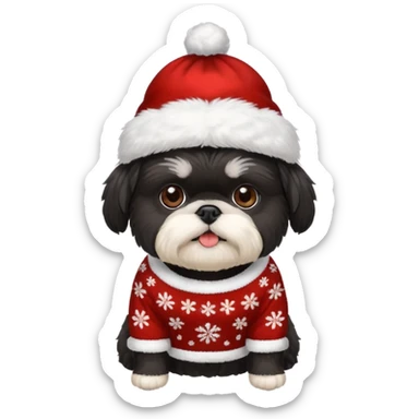 ALL BLACK SHIH TZU WITH CHRISTMAS SWEATER AND HAT sticker