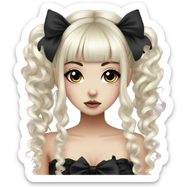 hime gyaru girl, goth, bows, dark makeup, dark black hair sticker