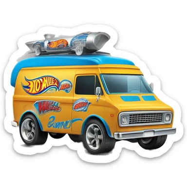 Side view, Hot wheels, Hot rod, large panel van truck,1970 with exposed chrome exhaust pipes, blue, large wheels in back, large logo on the side is “Stinky’s Diaper Cleaner” in large letters  sticker