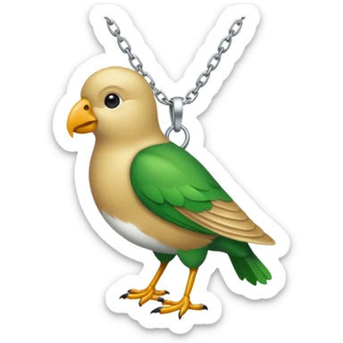 un oiseau classique tout vert avec un collier autour de son cou avec des breloque argentées et un seul poil blond qui fait une petite bouclette sur le front  sticker