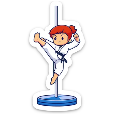 redhead martial artist with red hair doing a jiu jitsu pose while pole dancing sticker