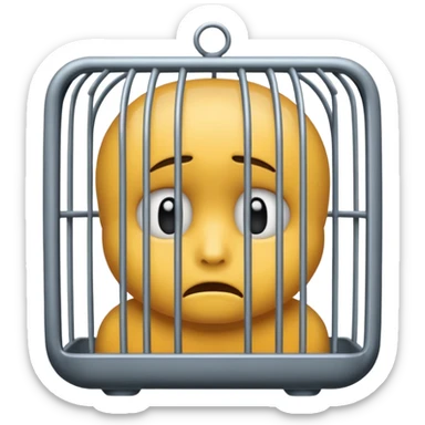 a sad emjoi face in a cage sticker