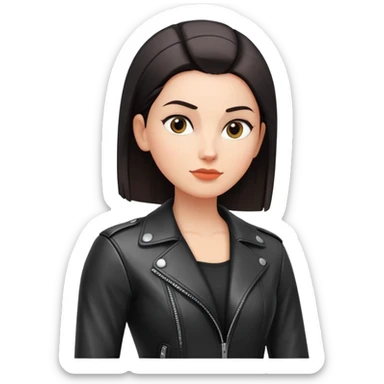 woman with oval-shaped flat-top head wearing a tight-fitting elbow-length black leather jacket sticker