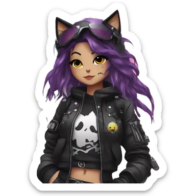 Edgy Cartoon Anime Punk Techwear Catgirl sticker