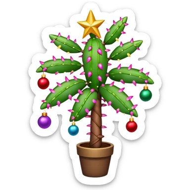 christmas cactus decorated like a tree sticker