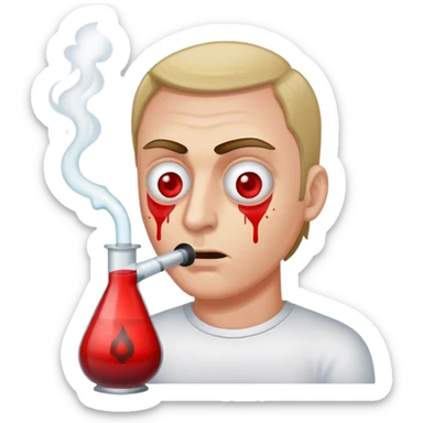 Guy with bloodshot eyes hitting a bong sticker