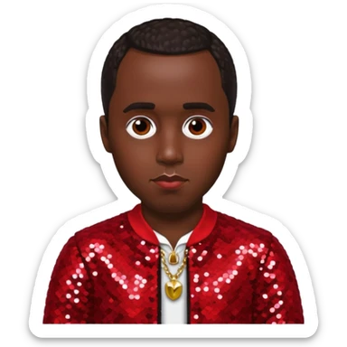 P. Diddy with dark brown hair, red sequin outfit sticker