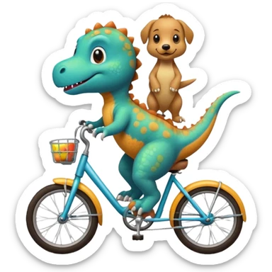 Baby dinosaur and  puppy riding a retro bike  sticker