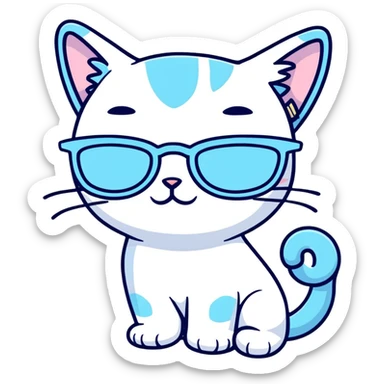 cat-eye pastel blue glasses with slight shimmer sticker