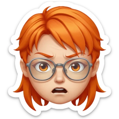 angry fairy with orange hair and big squared glasses sticker