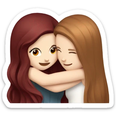 white girl with brown hair hugging white girl with long burgundy hair sticker