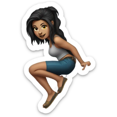 Beautiful dark haired tattooed woman climbing rocks sticker