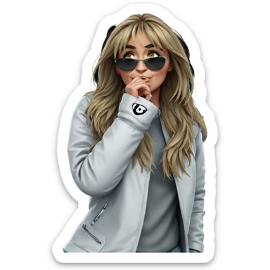 girl holding jacket with sunglasses sticker