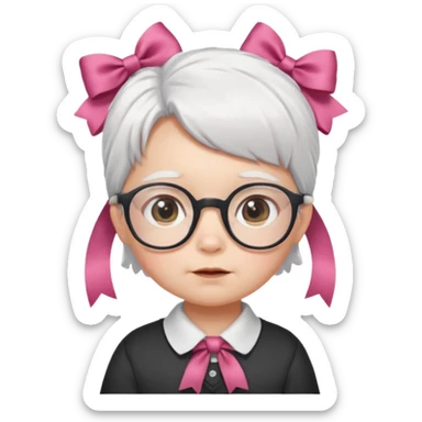 white haired little baby with glassess and ribbon on hair sticker
