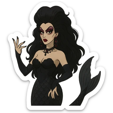 gothic mermaid with drag queen elements, dark and dramatic sticker