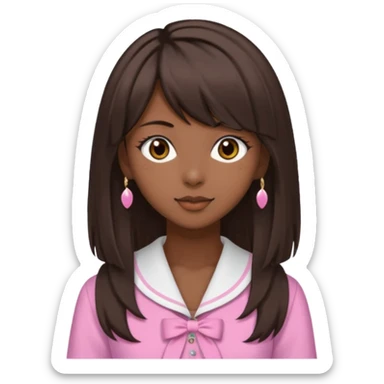 Dark skin, light skin, brown eyes, medium dark brown hair, side bangs, and wears a gyaru outfit  sticker