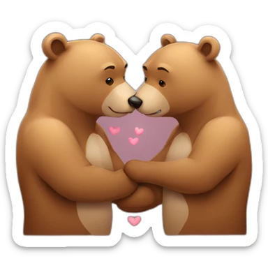 Female bear and male bear kissing, face only, with hearts above them sticker