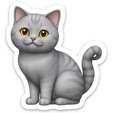 cinematic-[British shorthair cat]-realistic-full-body-sitting-emoji,-tail-curled-playfully-around-its-paws,-head-tilted-dramatically,-sleek-[grey]-fur,-simplified-yet-hilariously-adorable-features,-highly-detailed,-glowing-with-an-almost-sarcastic-glow sticker