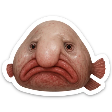 Create a full-body blobfish emoji that is uglier and more realistic, inspired by the reference photo. The style should resemble Apple style emojis with a transparent background. sticker