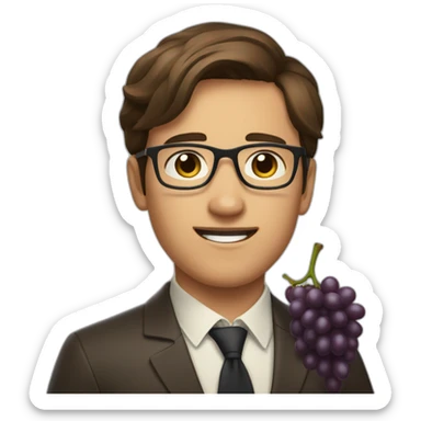 Classy short-brown-haired, bitter, bespectacled young man throwing grapes sticker