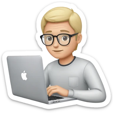 man using macbook wearing glass sticker