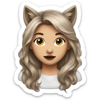  girl brown long hair lipstick wolf ears  sticker