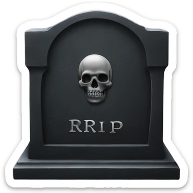 a black grave with the inscription R i P in silver sticker