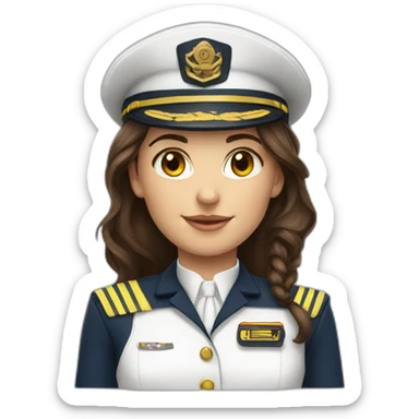 young female boat captain brunette white uniform sticker