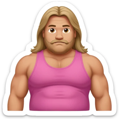 Long hair fat muscle men in pink tank top sticker