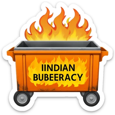Flaming dumpster fire with the words "Indian bureaucracy" on the dumpster.  sticker