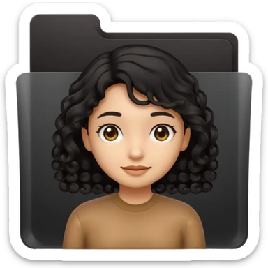 A **simple emoji-style icon** of a **black transparent plastic folder**, sleek and minimal, with **rounded corners**, subtle translucency, soft shading, and a **small logo of a canela-skinned girl with curly black hair** on the front.
 sticker