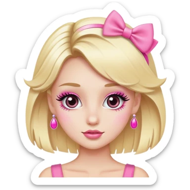 Cute blonde character with exaggerated eyelashes and pink accessories sticker