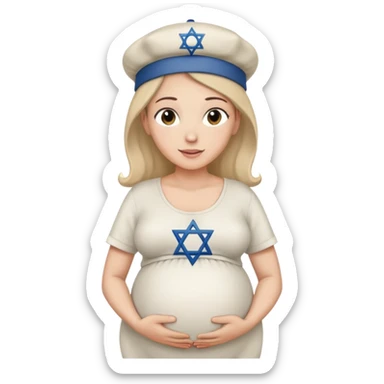 Pregnant Jewish person facing left with hands on belly, wearing a kippah and Star of David necklace sticker
