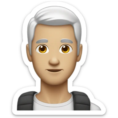 skinny man white short hair wearing bomber sticker