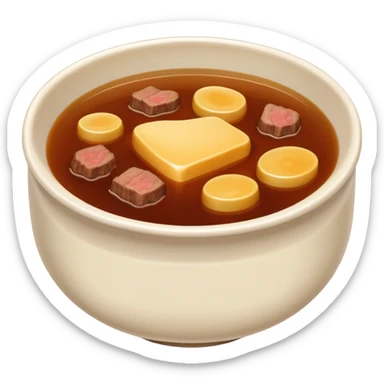 beef stock in a bowl, brown broth, no garnish, no steam, simple emoji style sticker
